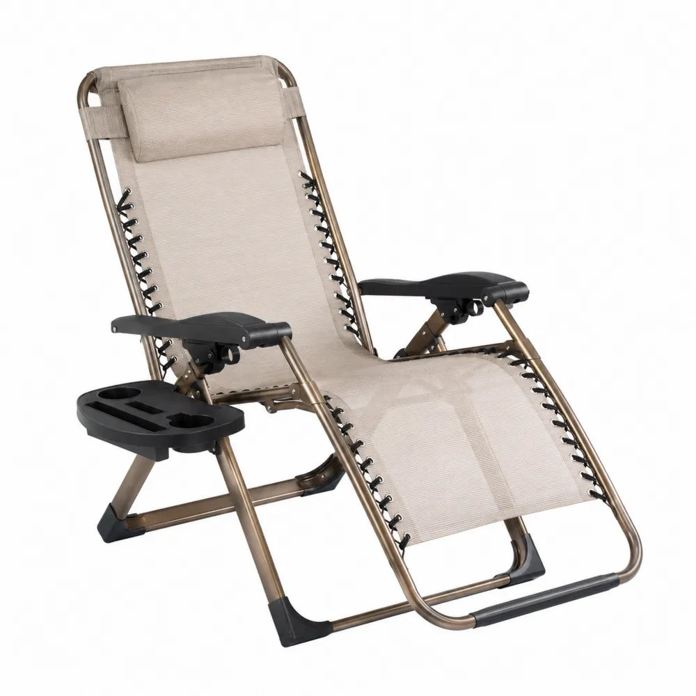 Silla reclinable de acero para exterior, beige y negro