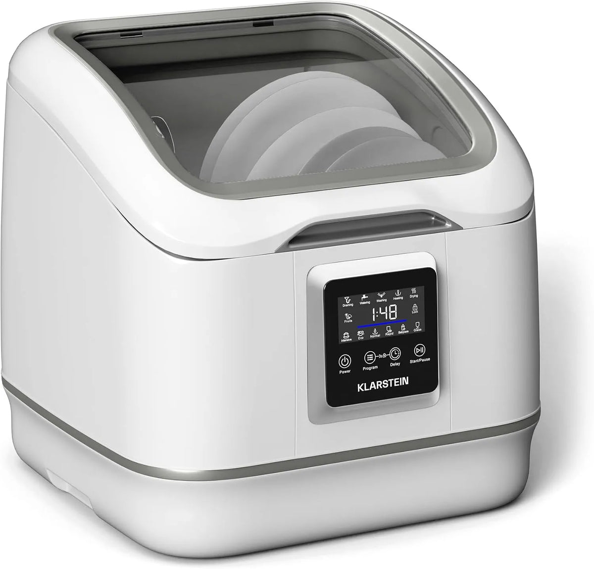 Klarstein, Stolní myčky nádobí, Myčka na stůl - kompaktní a přenosná stolová myčka pro 3 stropy, 7 programů a, Bílá, 55 dB, 5, 9 L, 980 W