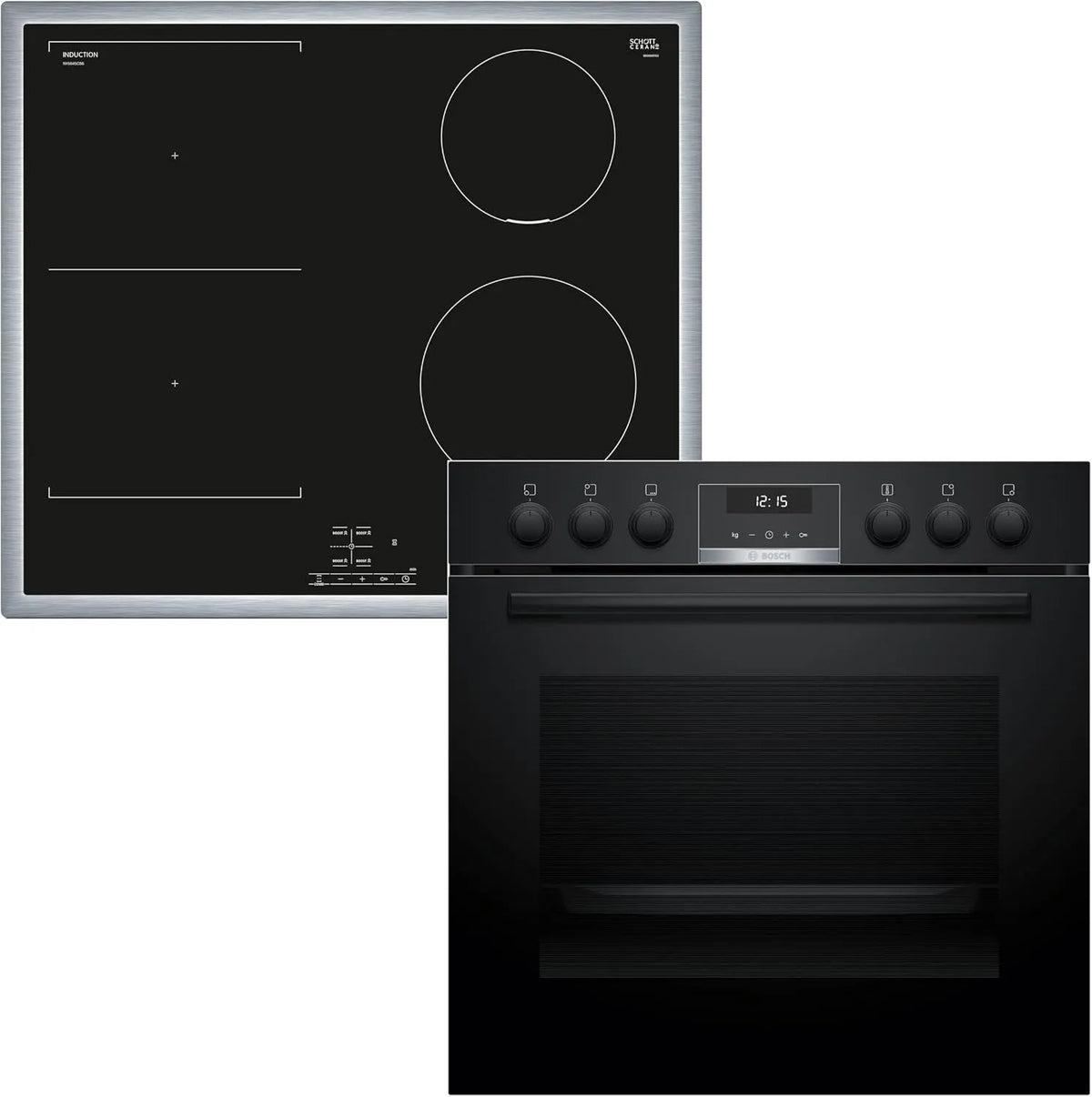Bosch HND616LS63 HEG517BB4, Sety sporáku a trouby, built- in sporák set, sestávající ze sporáku, 60 x 60 cm, 3D horkého vzduchu, Černá, 616L