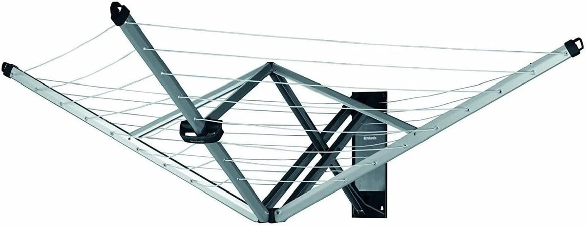 Brabantia, Regály na praní, WallFix nástěnná sušička - Stojan na prádlo - UV odolná prádelna - 24 metrů, Šedá, 184 x 182 cm, 120 cm, 5 l