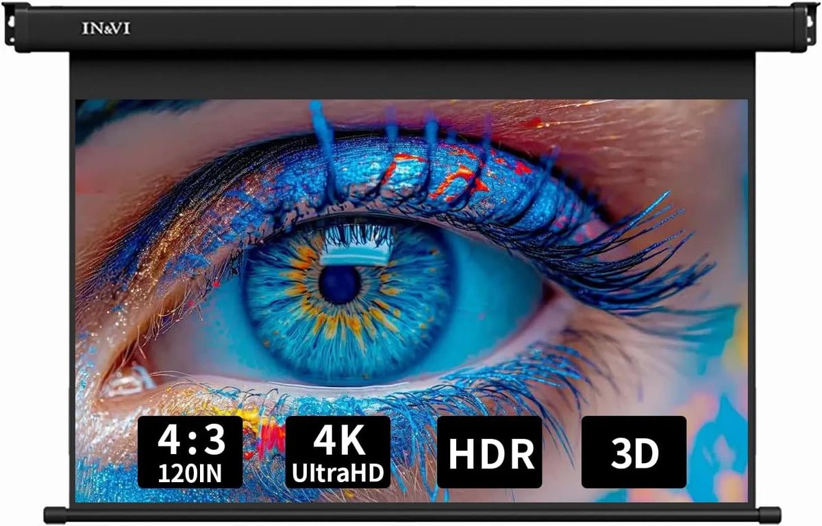 IN&VI, Canvases, IN & VI ZB Beamer obrazovka Elektrická s dálkovým ovládáním, obrazovka Beamer 4K 3D HD, Černá, 4K