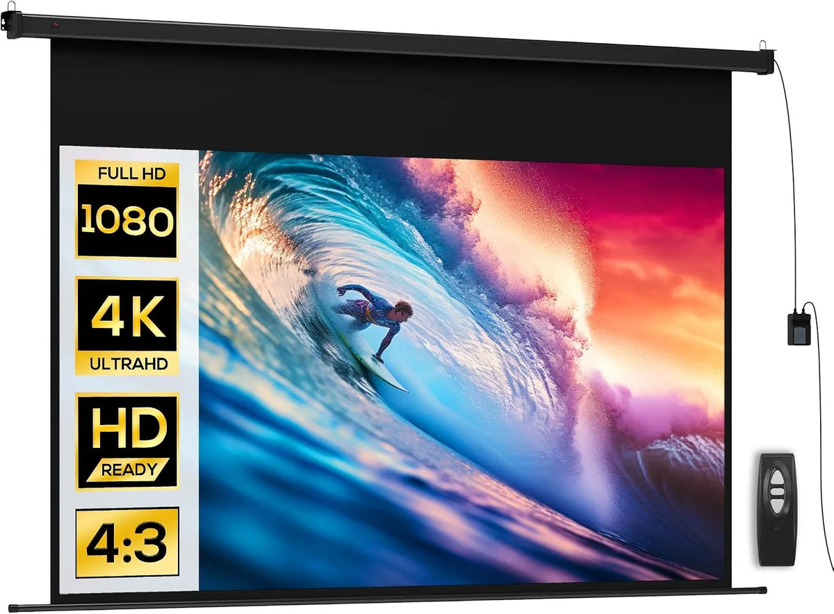 HOMCOM, Canvases, Motorizované promítací plátno 16: 9 4K HD černá, Černá, 4K, 25 W, 15 rpm, 3 cm