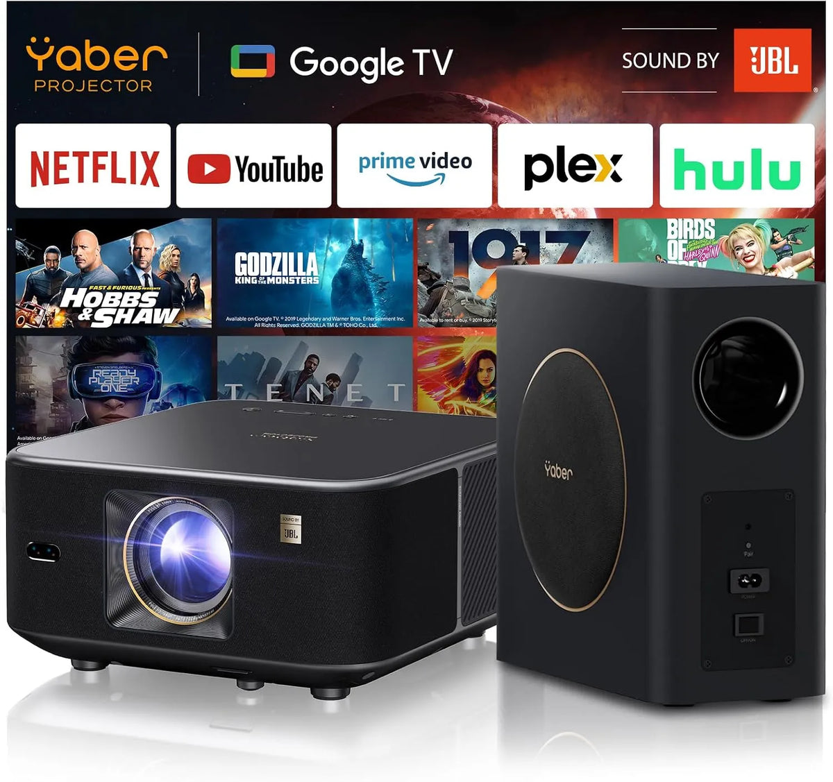Yaber PROJECTOR WiFi6, Projektory, 7000+App Yaber K3 Pro projektor s Subwoofer Sada Smart Projektor s Google TV, 30W, Černá, 15W
