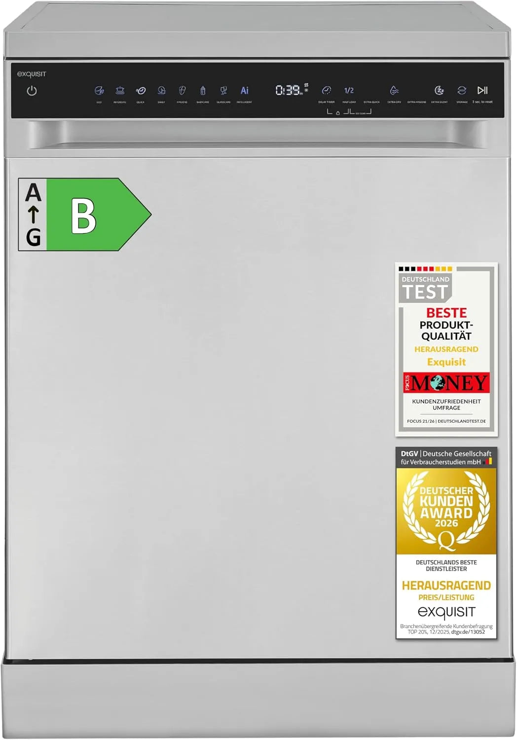 Exquisit GSP9616-450B, Myčky nádobí, 45 cm, Excelentní myčka na myčky Inox - 16 stropů, 60cm, třída B, Stříbrná, 10.9 L, 0, 659 kW, 45 dB