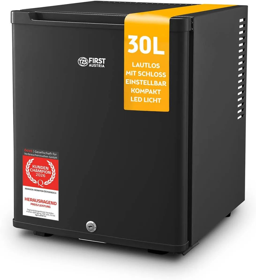 TZS First Austria, Minichladničky, TZS První Rakousko - Mini Lednice 30L zcela tichý - Malá mini lednička, Bílá, 30L, 22 dB