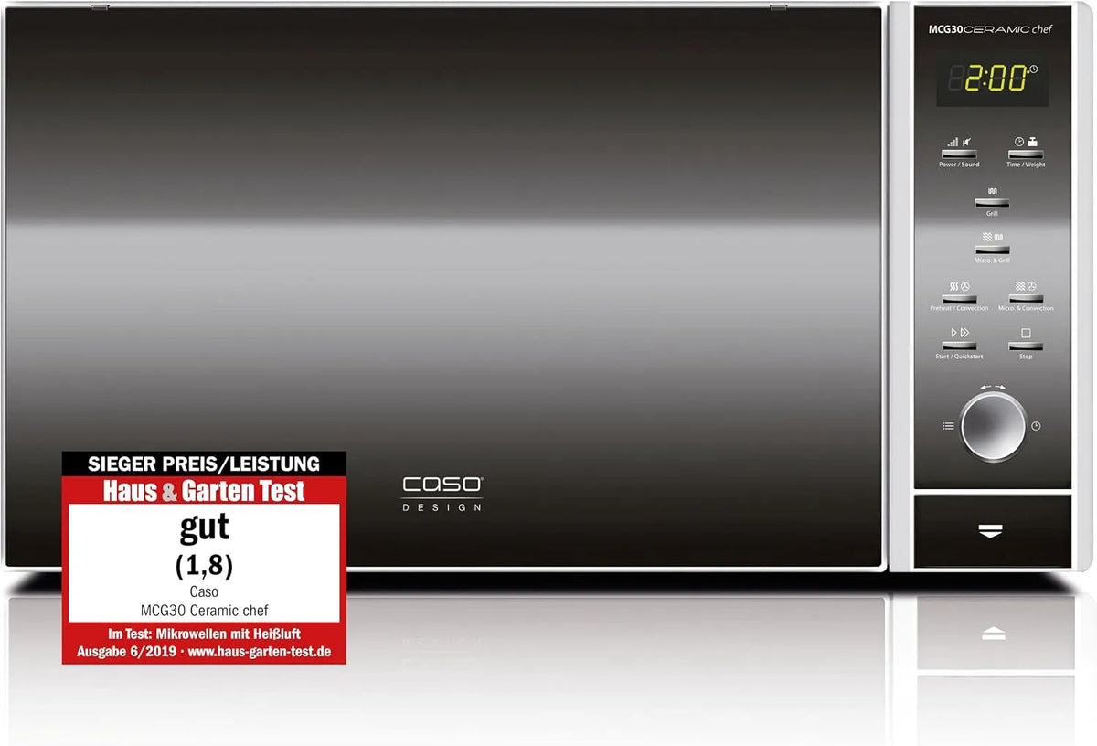 Caso 3-in-1 MCG30, Mikrovlnné trouby s grilem, Keramický kuchař 3- in-1 Mikrovlnná trouba, Gril & Hot Air, 2100 W, 30 L, Černá / stříbrná