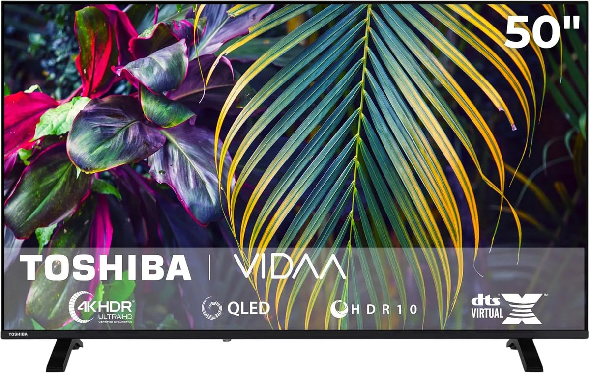 TOSHIBA 50QV1563DDW, Přenosné televizory, QLED TV 50 palců VIDAA Smart TV 4K UHD rozlišení, Černá, QLED, 4K, 126 cm