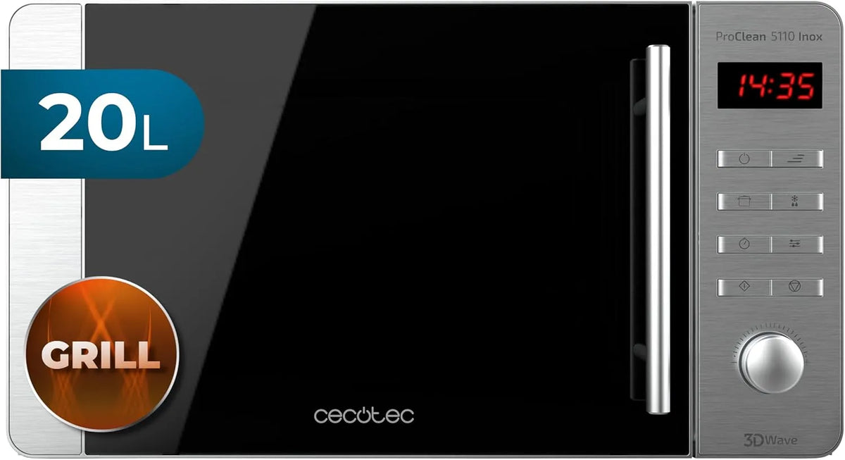 Cecotec, Mikrovlnné trouby s grilem, mikrovlnná trouba s grillem Proclean 5110 Inox, 700 W, Grill 800 W, 20L, Stříbrná, 800 W