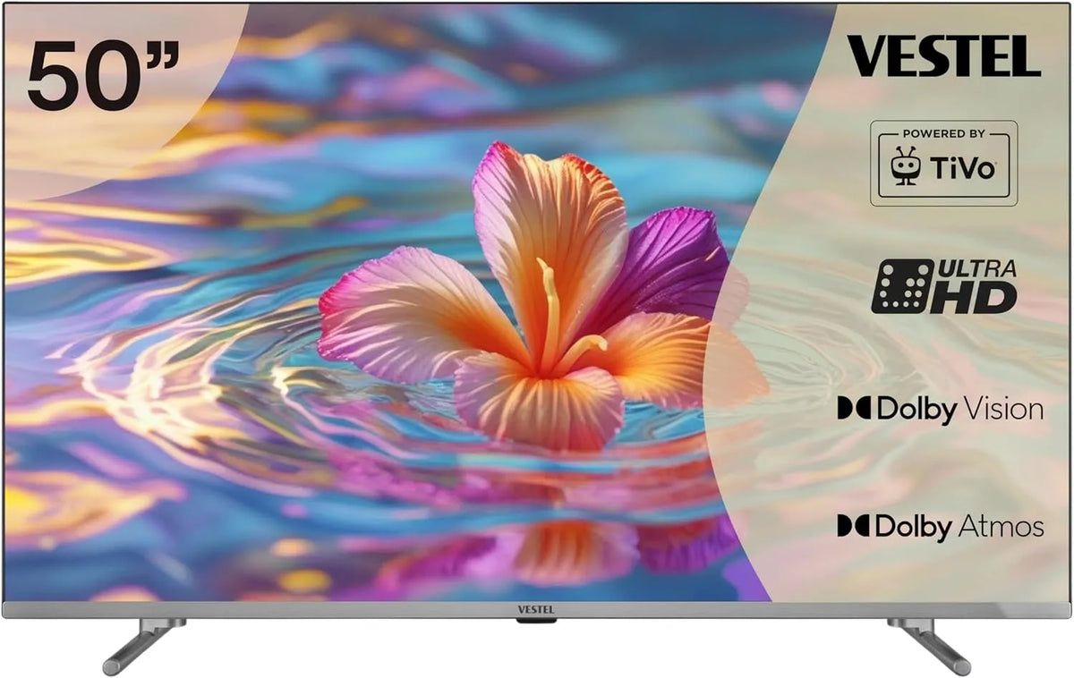 Vestel 50UT9840, Televizory, TV 50 palců Smart TV Poháněn TiVo, 4K UHD TV s Dolby Vision HDR, Dolby Atmos a, Černá, 4K, 126 cm