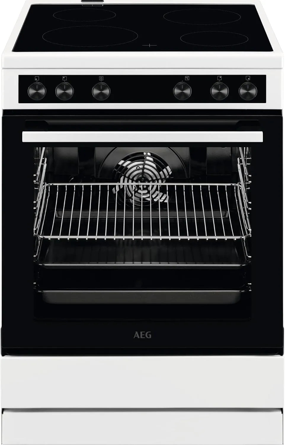 AEG CCB6206ABW, Sporáky, stojící krb se skleněnou keramickou varnou nástavbou 60 cm / úchop dřezu / gril, Černá, 60 cm, 4L, 6L, 33cm