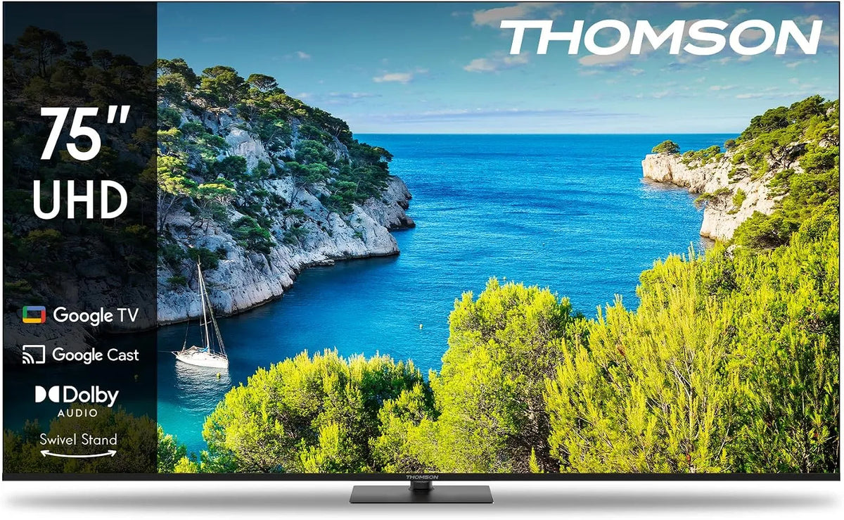 Thomson HDR10 75UG5C14, Televizory, 75 palců (190cm) 4K Ultra HD Smart Google TV, Wi-Fi, Dolby Audio, Bluetooth, Černá, 190cm, 4K