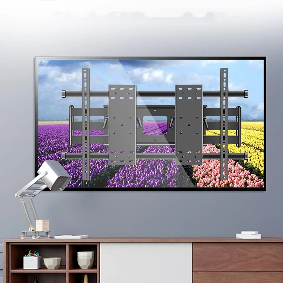 Generic, Nástěnné a stropní držáky, TV stěna montáž pro 70- 120 palců TV, dvojité houpání a naklánění, 6 ramen, Černá, 130 kg, 1000 x 600 mm