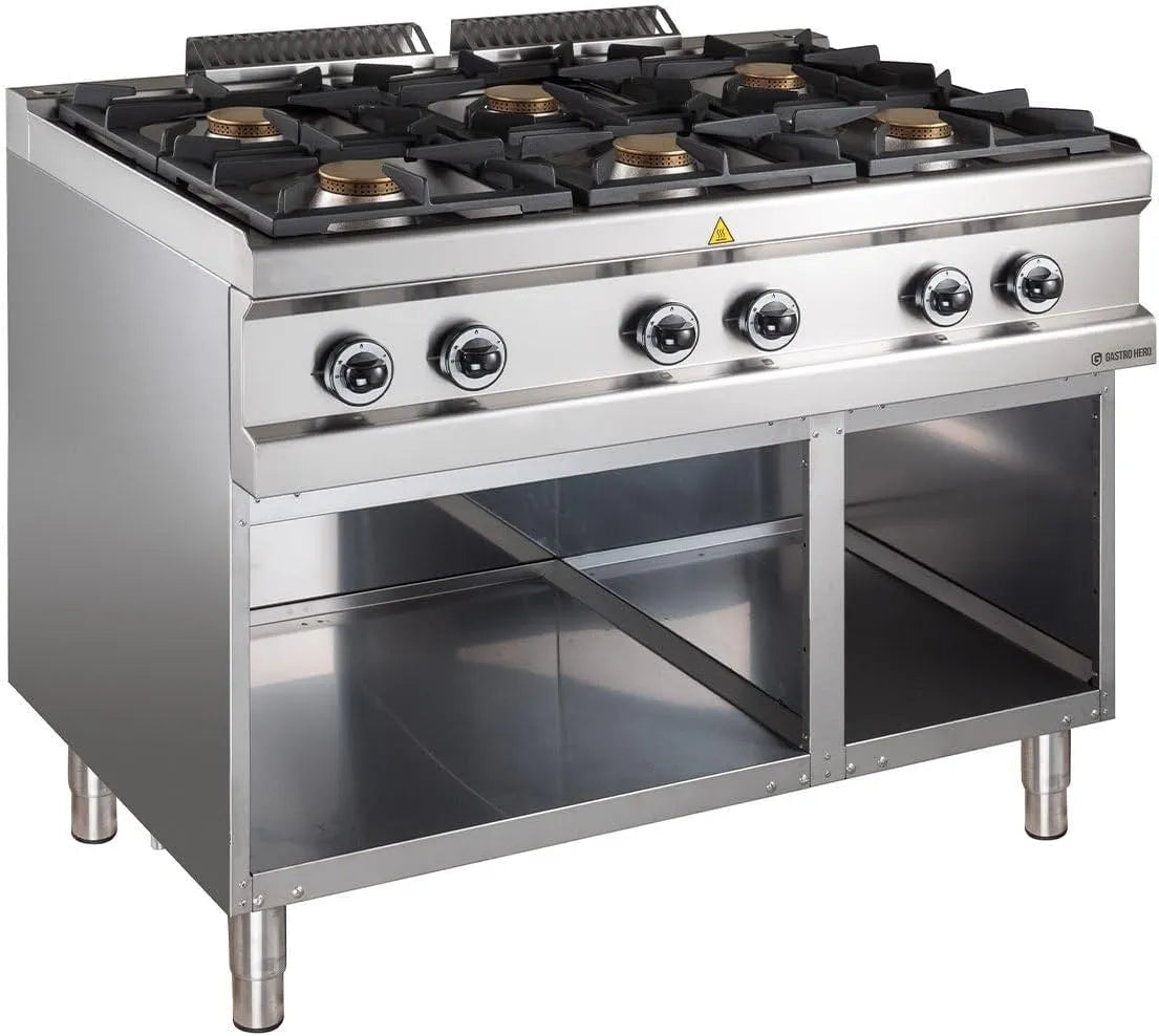 GastroHero D77G6AXL, Sporáky, Plynový sporák, 6 hořáků, otevřená konstrukce, nerezová ocel, Stříbrná, 77G, 42 kW, 1100 x 714 x 850 mm, 304W