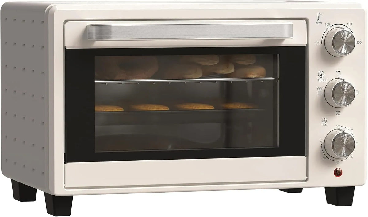 HOMCOM, Mini trouby, Mini Pečení pece 21L 1400W 100-230 ° C 60 min. Časovač s okenní smetanovou bílou, Černá / stříbrná, 21L, 1400W, 25 cm
