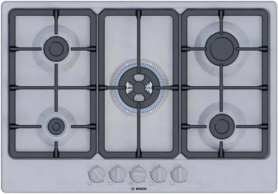 Bosch Pgq7b5k90, Varné desky, Piano Cottura A Gas - ova série 4 - 5 Fuochi - 52 X 75 X 4.5 Cm - - Acciaio Inox, Stříbrná, 52 X 75 X 4, 5 Cm
