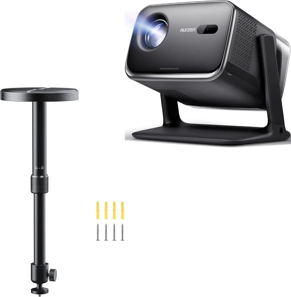 Aurzen 20-W-Dolby-Audio, Projektory, Boom mini Google TV Smart Beamer Bundle s držákem stropu pro projektor, hlasové, Černá, 20W, 2026 W, 2 G