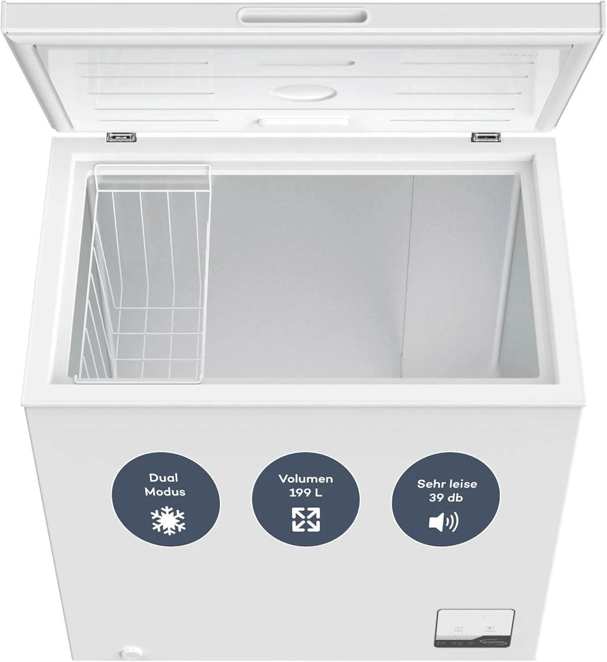 SCHOEPF 4-Sterne-Kennzeichnung GT200S, Truhlicové mrazničky, mrazák 199 L - bílá - 83.5 x 82.3 x 55, 6 cm - Energetická třída E - Rychlé, Bílá