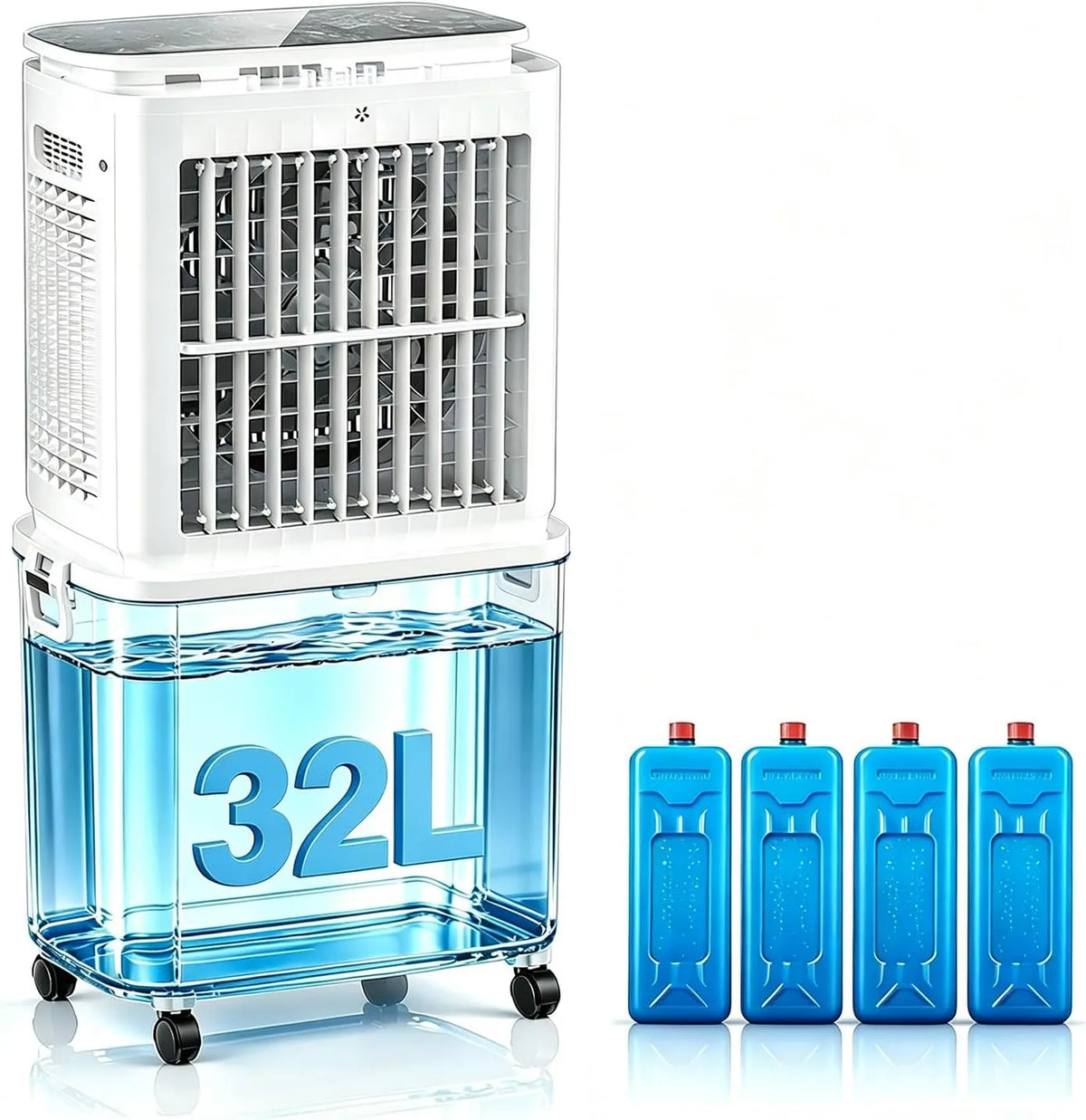 XGQXZWC, Splitové klimatizace, 32L Průmyslový chladič vzduchu na vypařování, 80W Mobilní chladicí ventilátor, Bílá, 32L, 80W, 000mm