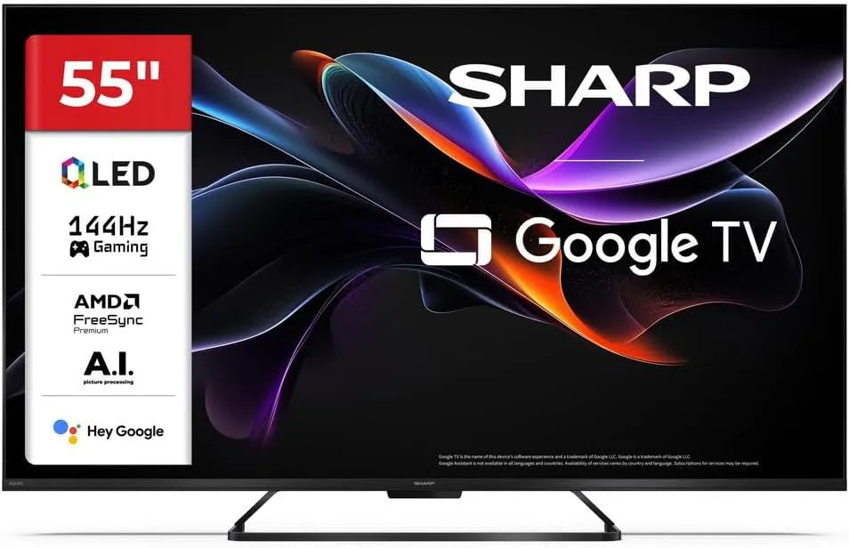 SHARP 55HR7265E, Televizory, 55 palců 4K 144Hz QLED Gaming TVâ €'s Google TV & VRR, Černá, 4K, 144Hz, QLED, 139 cm