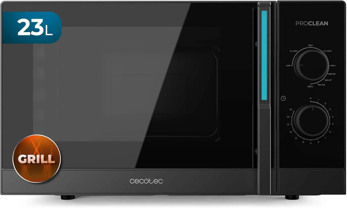 Cecotec, Mikrovlnné trouby s grilem, Proclean 4120, Mechanická mikrovlnná trouba s grilem, 23L, Černá / stříbrná, 800 W, 1000 W, 1 g