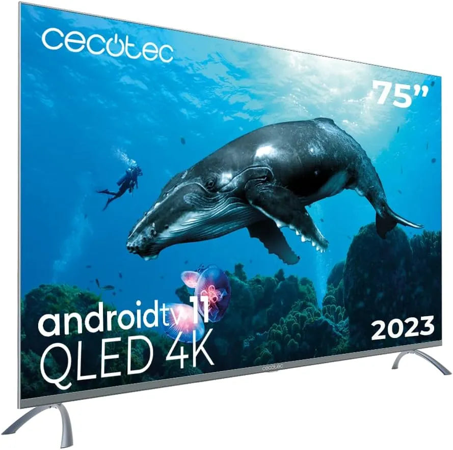 Cecotec VQU30075 TV75, Televizory, + QLED 'Smart TV V3 + series +, 4K UHD, Android TV11, Bezrámový, Google Assistant, Černá, QLED, 75 ', 4K