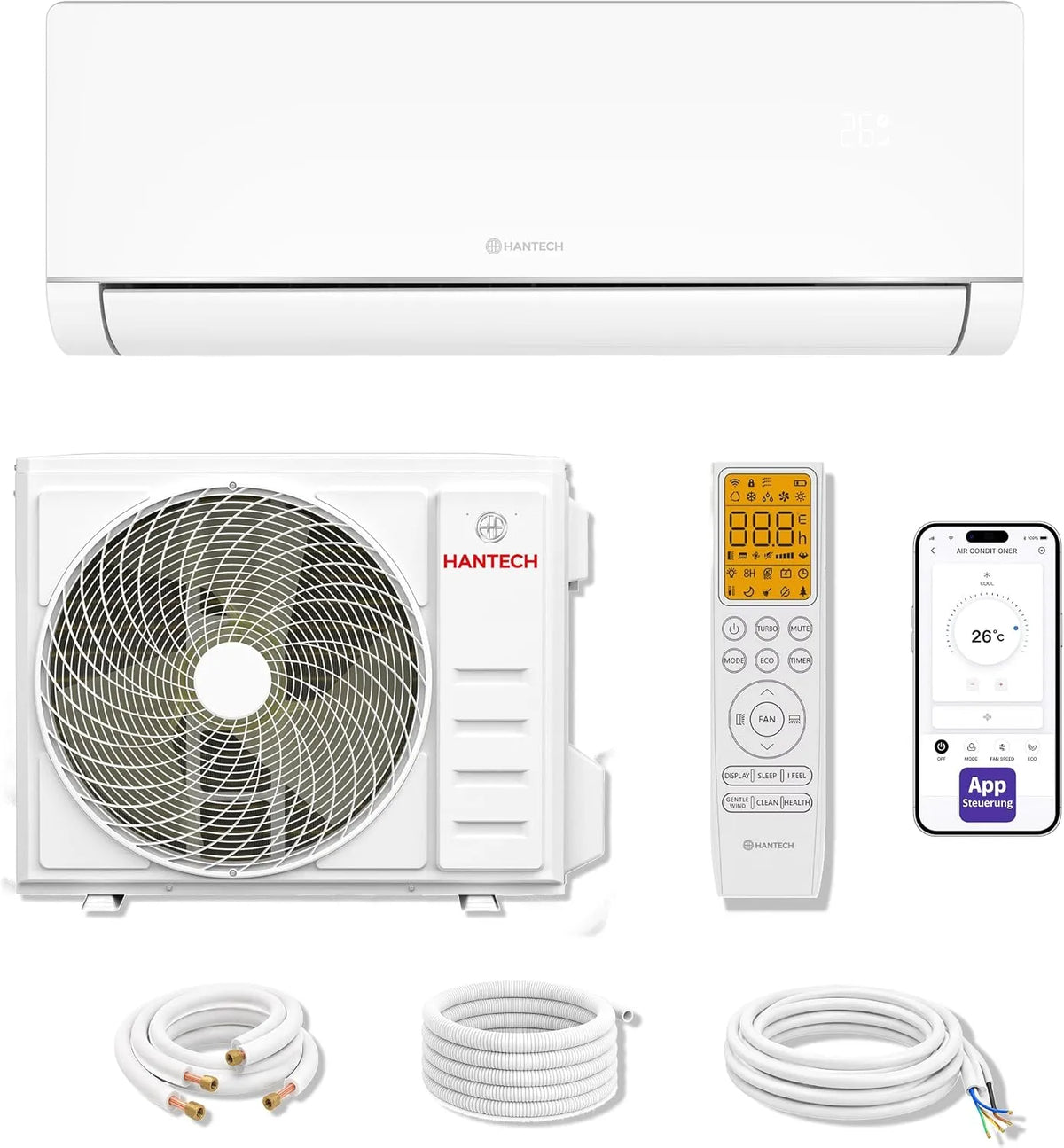 HANTECH, Splitové klimatizace, Split klimatizace 18000 BTU 5, 2 kW WLAN R32 H-Plus 3m vedení, Bílá, 18000 BTU, 5, 2 kW