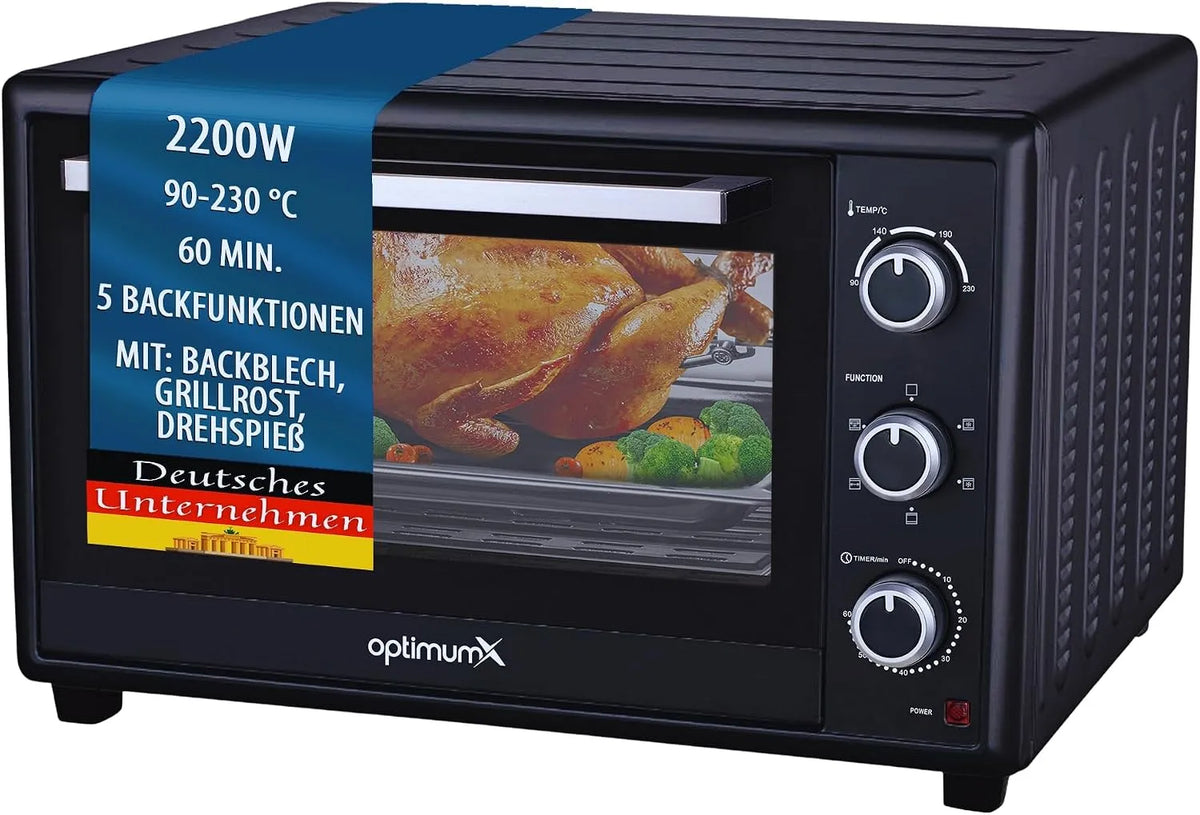 OptimumX Haushaltsgeräte, Mini trouby, OptimumX Mini- trouba 60 l XXL s cirkulujícím vzduchem, 2200W, rotační nůžky, antracit, 60 l