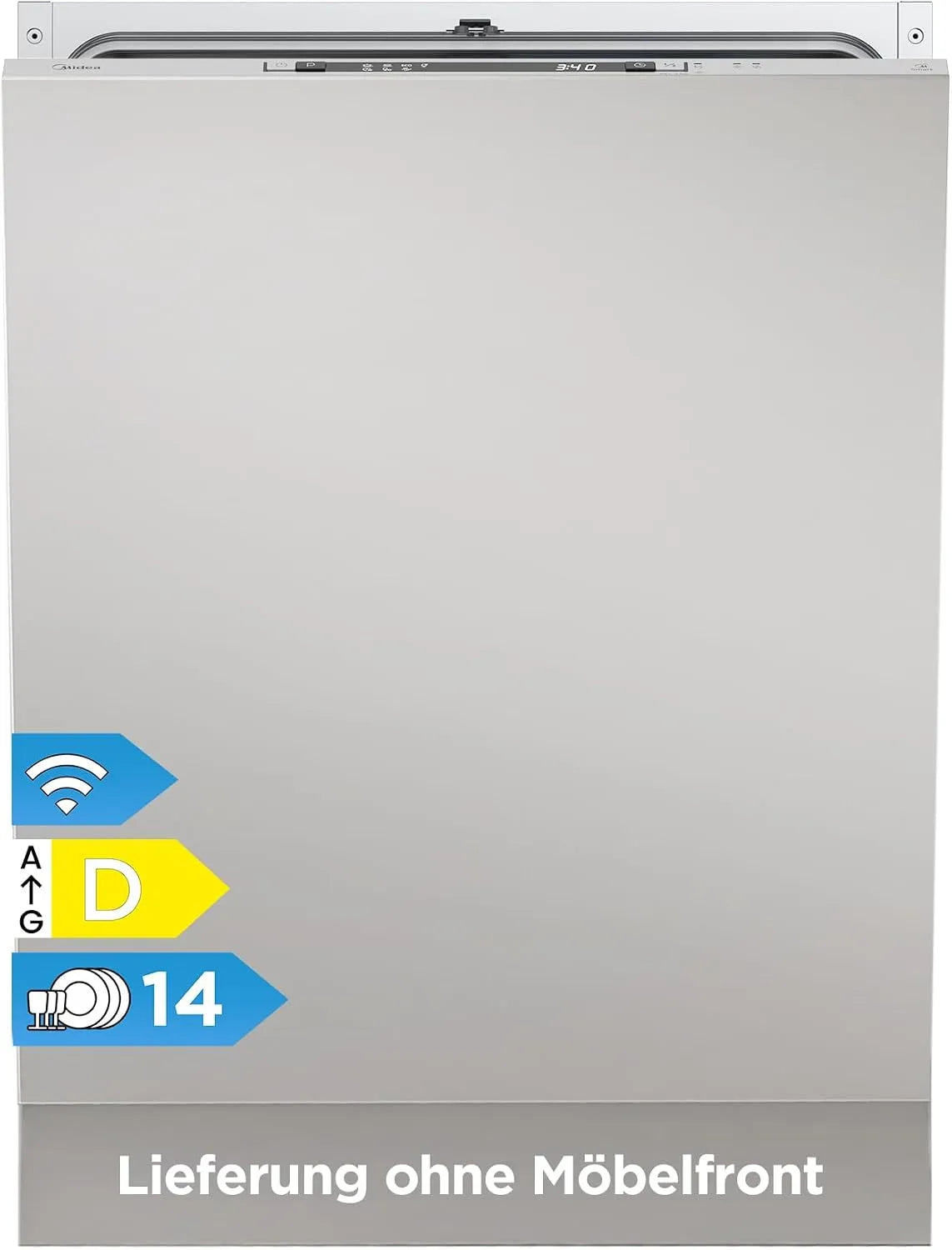 Midea, Myčky nádobí, 45 cm, Myčka d Plně integrovaná 60 cm budova-v myčce 14 měřené nastavení místa, Stříbrná, 60 cm, 598mm, 44 dB