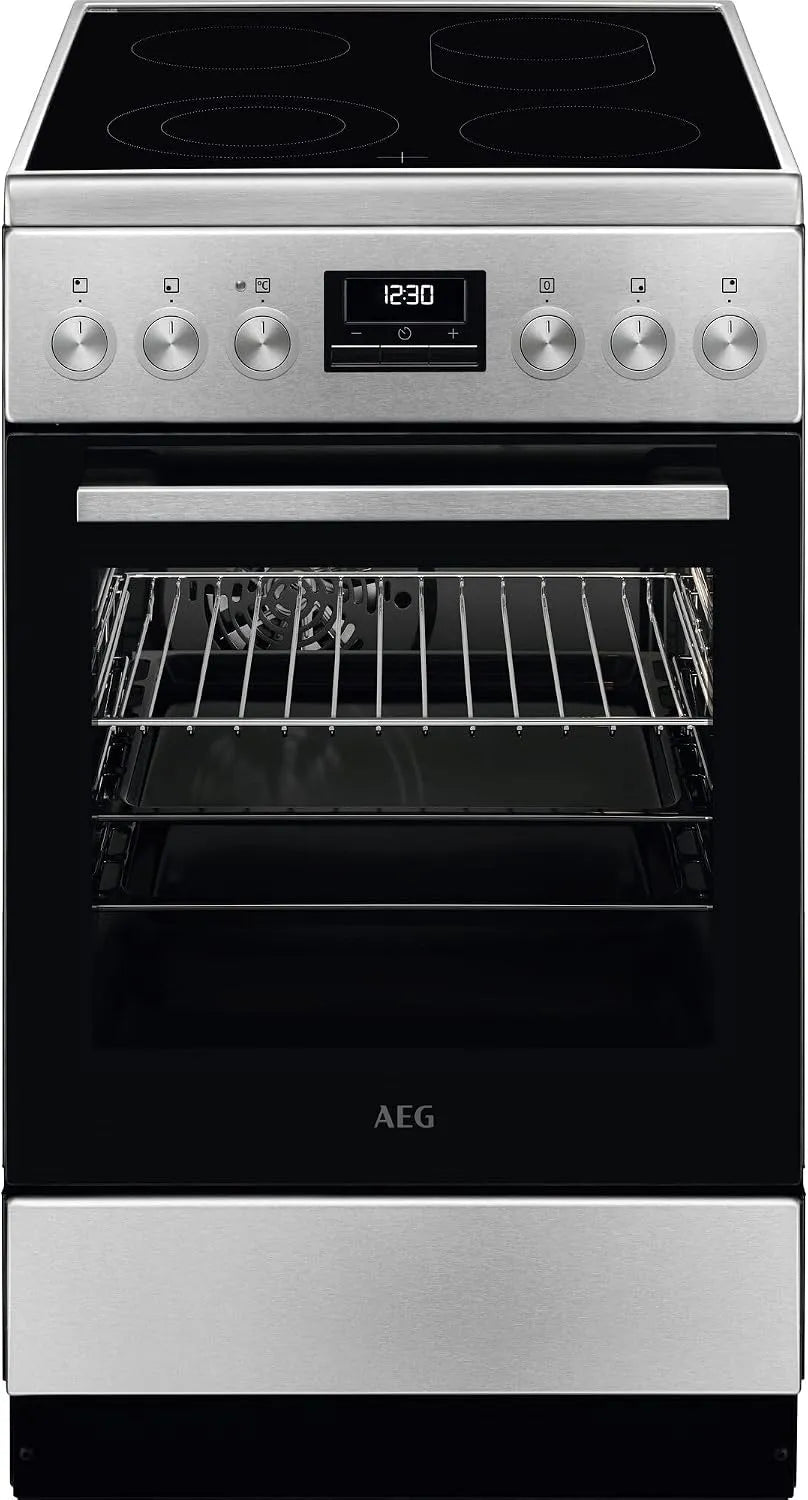 AEG CCB5449OBM, Sporáky, stojící sporák se skleněnou keramickou kuchyní 50cm, A, pražící a víceokružní, Stříbrná, 50cm