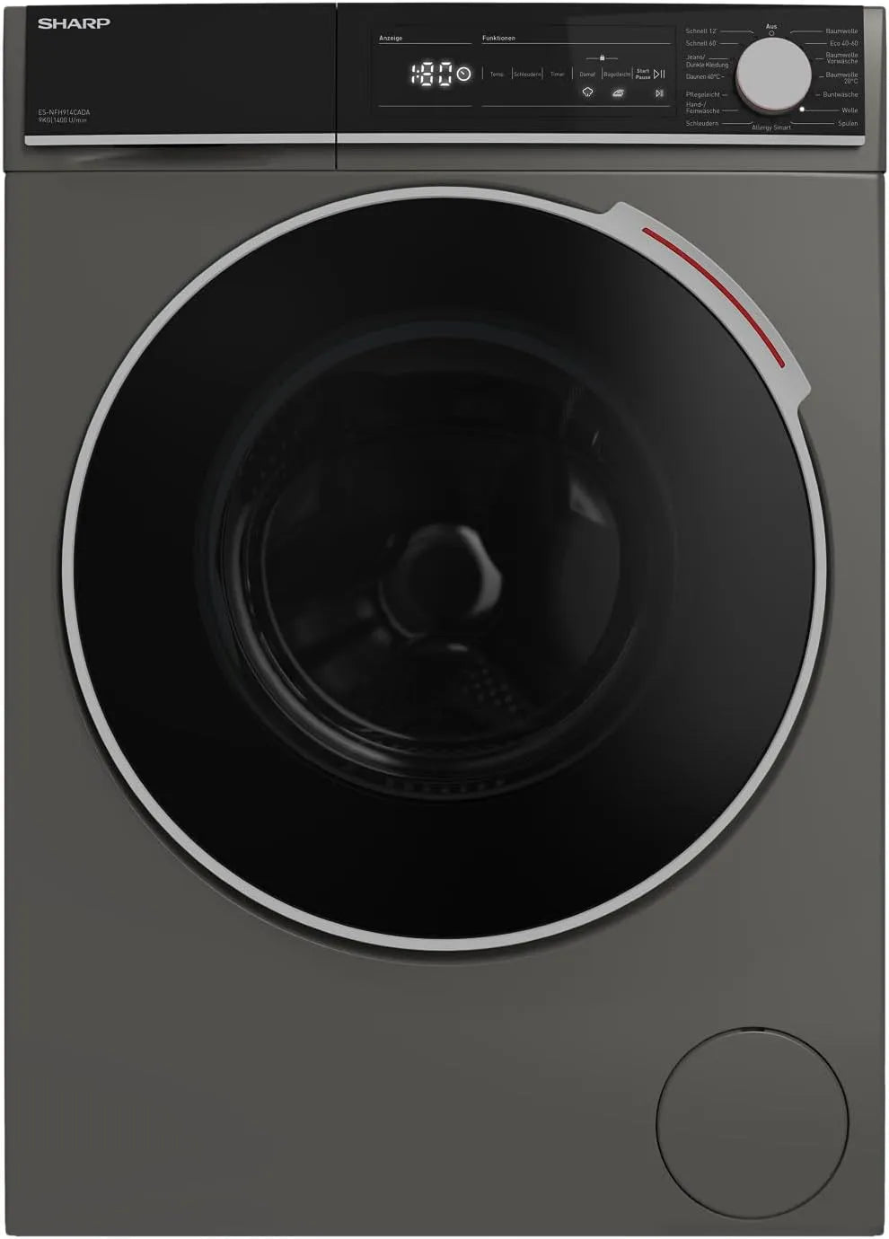 SHARP ES-NFH914CADA-DE, Pračky, Přední nakladač pračky / 9 kg / A (A až G) / 1400 ot. / min. / Adanced Inverter, Šedá, 9 kg