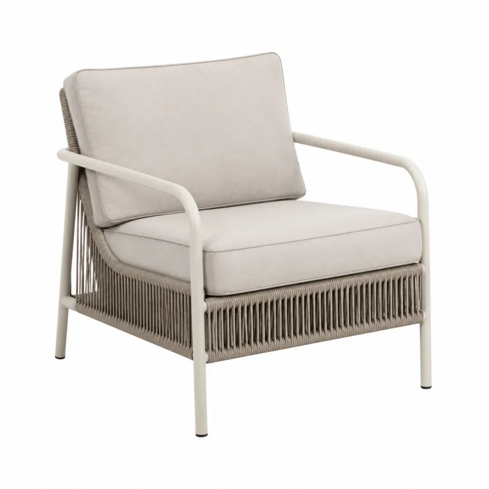 Silla de exterior de aluminio y cuerda trenzada beige