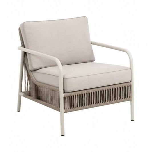 Silla de exterior de aluminio y cuerda trenzada beige