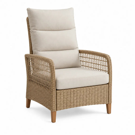 Sillón de ratán sintético con cojines de poliéster beige