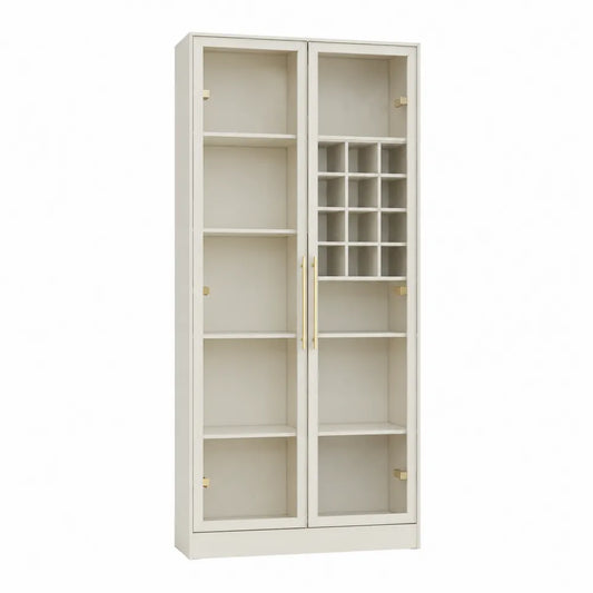 Vitrina con botellero blanco 200x90x40 cm madera y vidrio templado