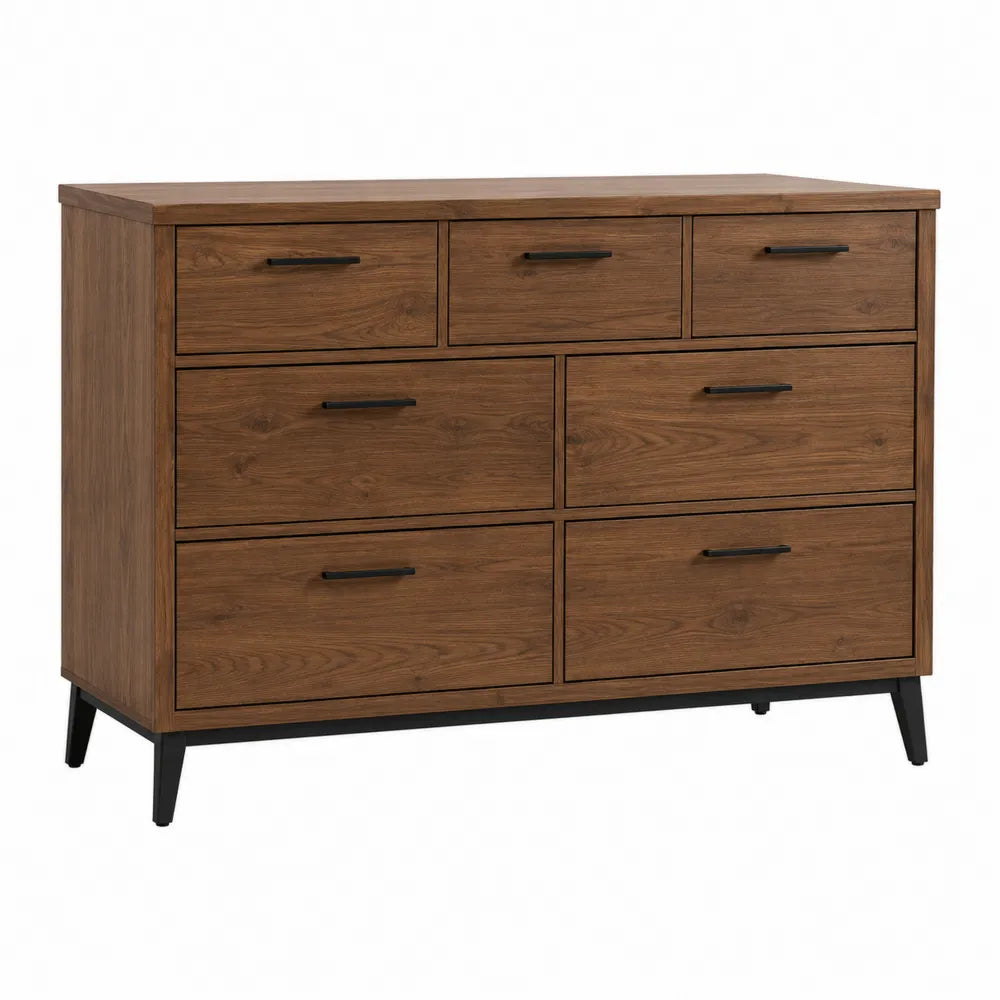 Cómoda de Madera MDF con 7 Cajones Marrón