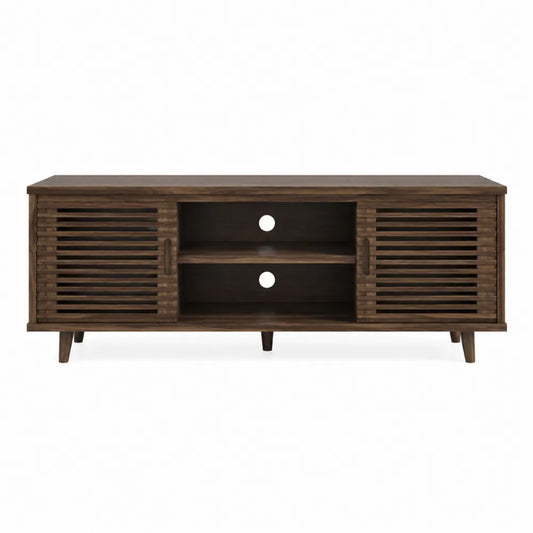 Mueble de TV de madera con puertas correderas marrón oscuro 120x40x50 cm