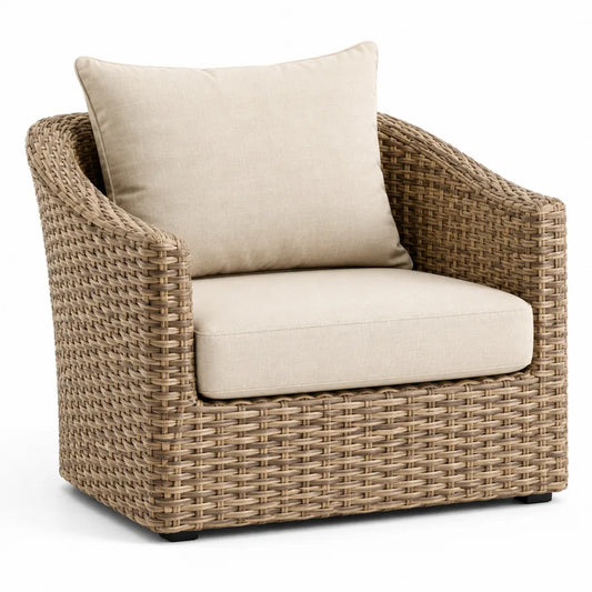 Sillón de Exterior de Ratán Sintético con Cojines Beige