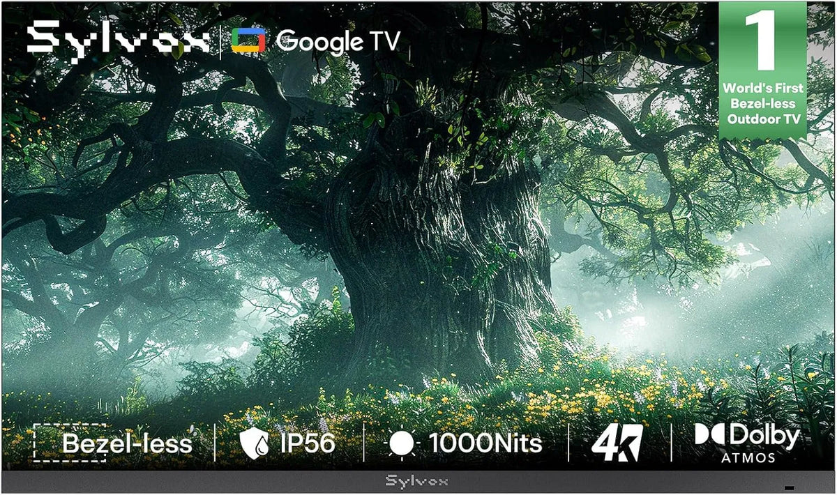 SYLVOX, Televizory, 43 palců venkovní TV, 4K Smart Google TV s Bezel- méně design, Černá, 4K, 12W, 56 v, 5 G