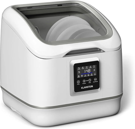 Klarstein, Stolní myčky nádobí, Myčka na stůl - kompaktní a přenosná stolová myčka pro 3 stropy, 7 programů a, Bílá, 55 dB, 5, 9 L, 980 W