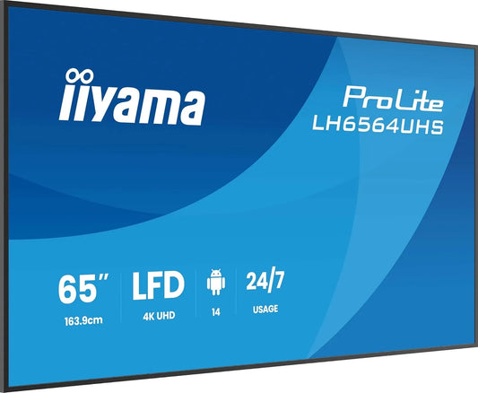iiyama LH6564UHS-B1AG USB2.0, Monitory, Prolite 164cm 65 'Digitální Signage displej VA LED Panel 4K UHD HDMI USB- C, Černá, 164cm, 65 ', 4K