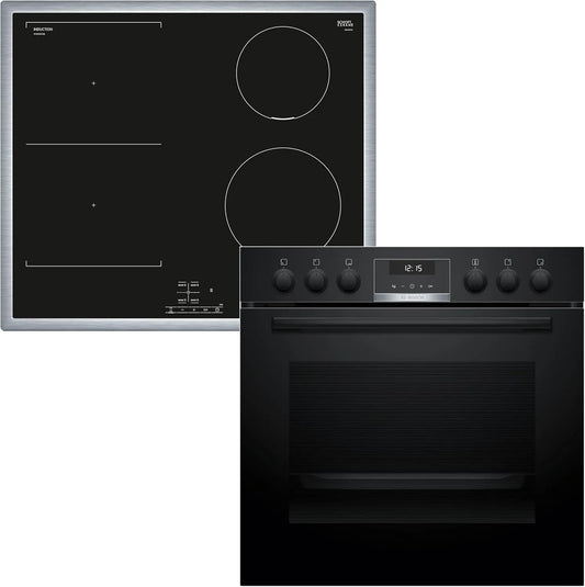 Bosch HND616LS63 HEG517BB4, Sety sporáku a trouby, built- in sporák set, sestávající ze sporáku, 60 x 60 cm, 3D horkého vzduchu, Černá, 616L