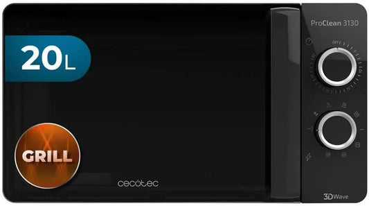 Cecotec, Mikrovlnné trouby s grilem, Pro Clean 3130 Mikrovlnná 700 W Quartz Gril 800 W Vaření pokoj 20 L Up- leštěné, Černá, 700 W, 800 W, 20 L
