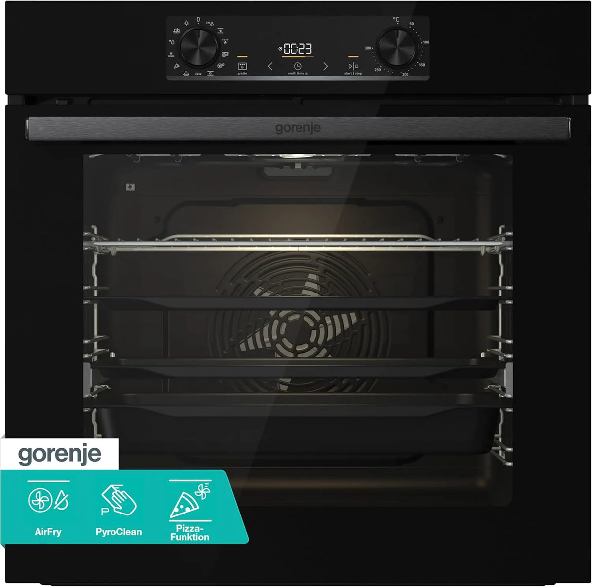 Gorenje E14BG, Trouby, 738566 OptiBake BPS 6737 Built- in trouba / 77L / Pyrolýza / Hot air / ExtraSteam, Černá, 77L, 5 x 59, 5 x 56, 5G