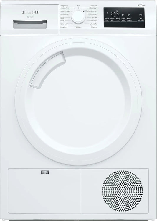 Siemens WT43HV03 iQ300, Sušičky s tepelným čerpadlem, Vysoušeč teplého čerpadla pro 7 kg prádla, 212 kWh ročně, autoDry, venkovní, Bílá, 03 V