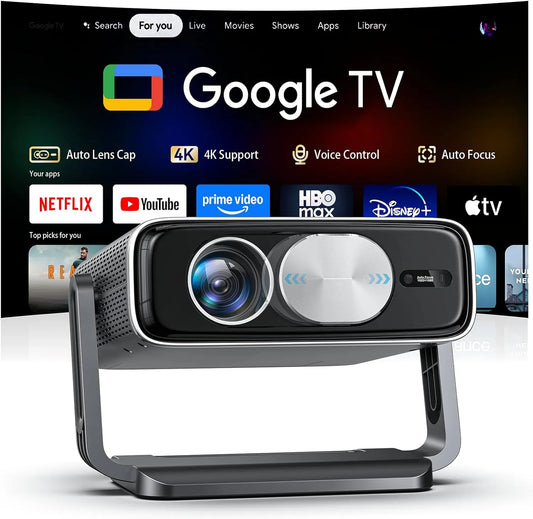 Pemoon 2500ANSI 1080P, Projektory, Chytrý srst s Google TV Stick Automatické objektivy pokrytí, přehrávač 4K Domácí, Černá, 4K, Full HD