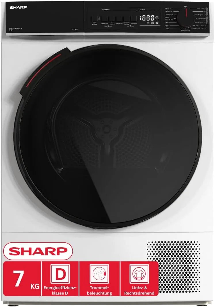 SHARP KD-WNHB7S9GWD-DE, Sušičky s tepelným čerpadlem, Vysoušeč teplotního čerpadla (7 kg, EEK D), (15 sušárenských programů, 20 minut, Bílá, 9G