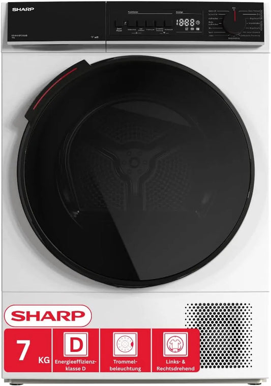 SHARP KD-WNHB7S9GWD-DE, Sušičky s tepelným čerpadlem, Vysoušeč teplotního čerpadla (7 kg, EEK D), (15 sušárenských programů, 20 minut, Bílá, 9G