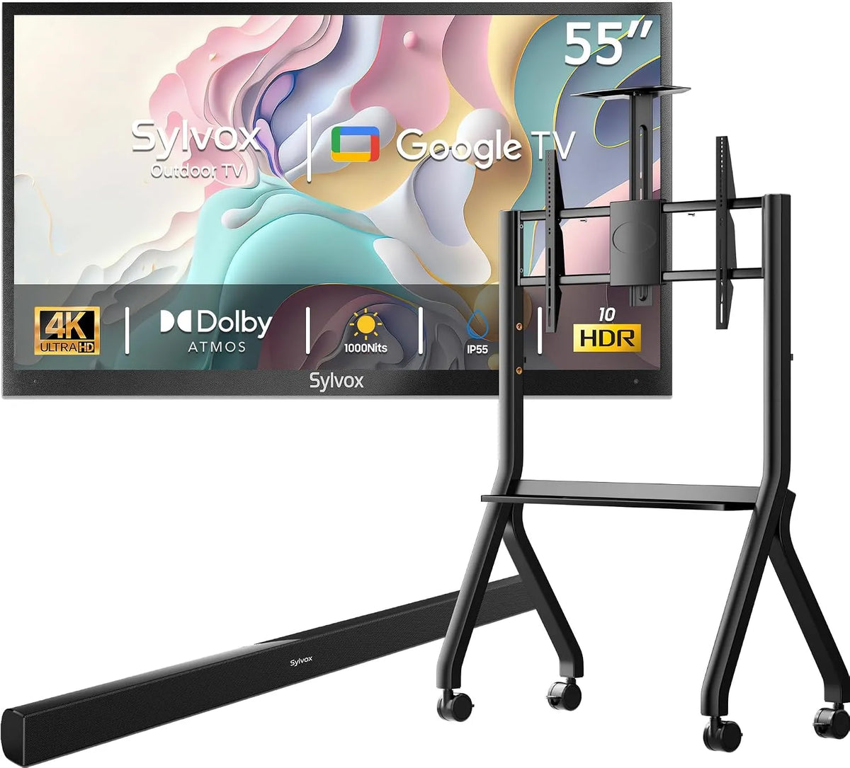SYLVOX, Televizory, Outdoor TV, 55 palců Smart TV vodotěsné venkovní TV, 4K TV pro venkovní, Černá, 4K, 3840 x 2160