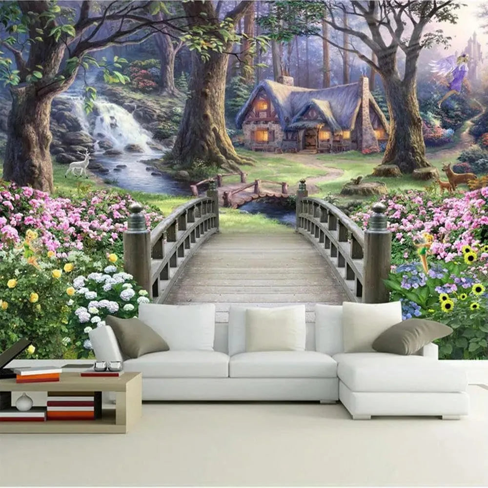 ZEZILE, Film, Cartoon 3D Zahrada Krajina Foto tapeta evropský styl TV pozadí zeď dekorace, Černá, 300x210cm, 118 x 83