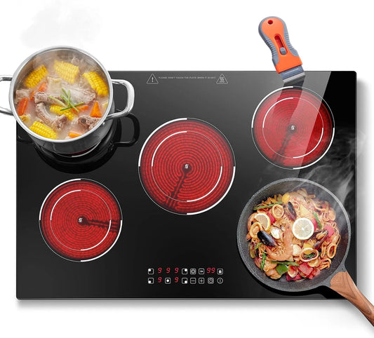 SNDOAS, Varné desky, plotýnka 77cm, skleněná keramická plotýnka 5 desek 9000W, 3 dvojité kroužky, Černá, 77cm, 9000W, 2200W, 1200W